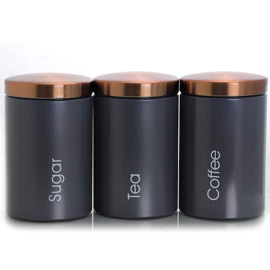 MegaChef Essential Kitchen Storage Matte Gray 3 Piece Sugar, Coffee & Tea Canister Set